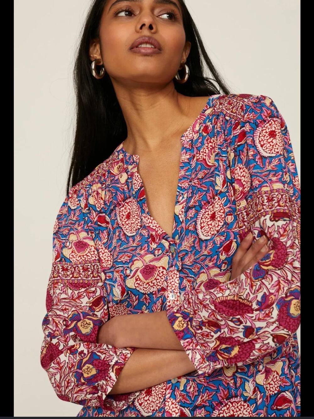 Ba&Sh Vlad Floral Button Front Balloon Sleeve Top Medium